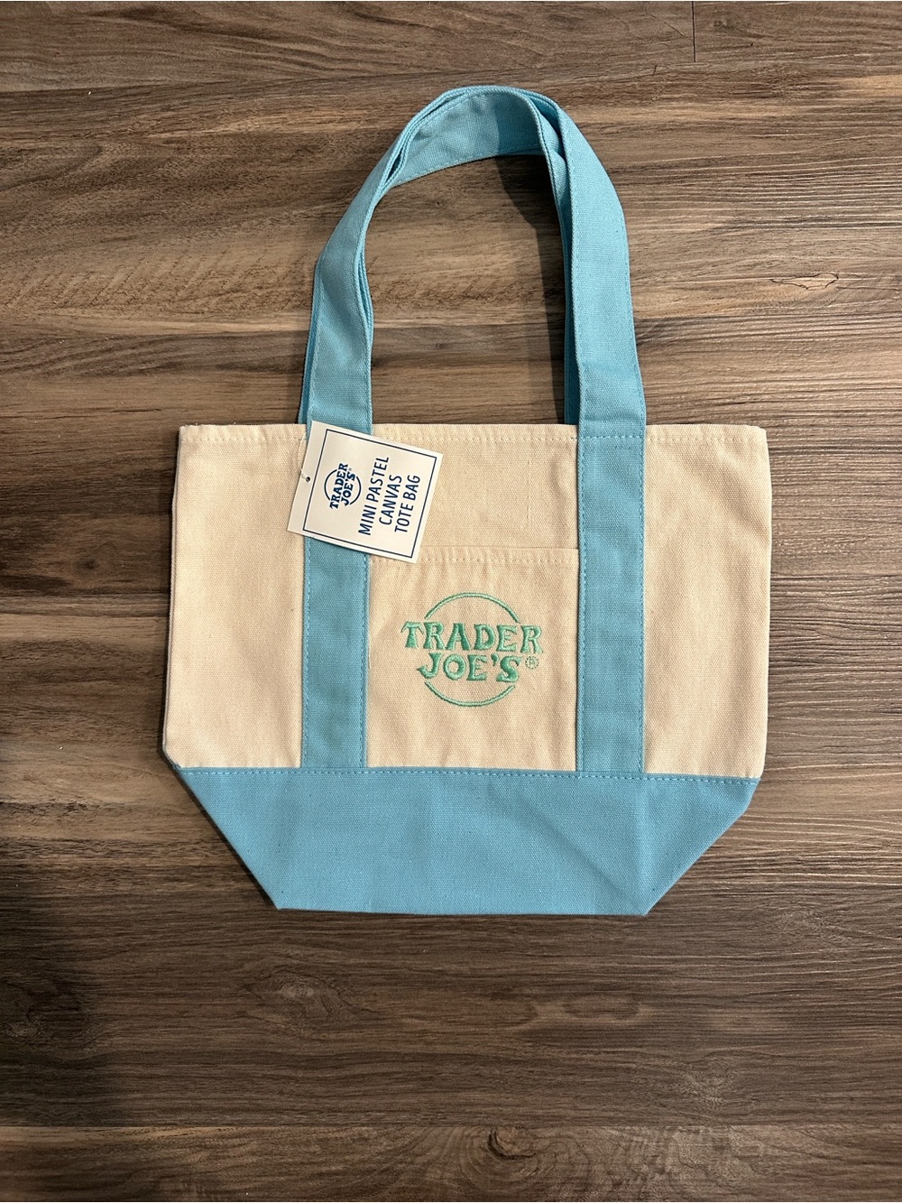 Trader Joe’s Cream and Light Blue Mini Canvas Tote Bag